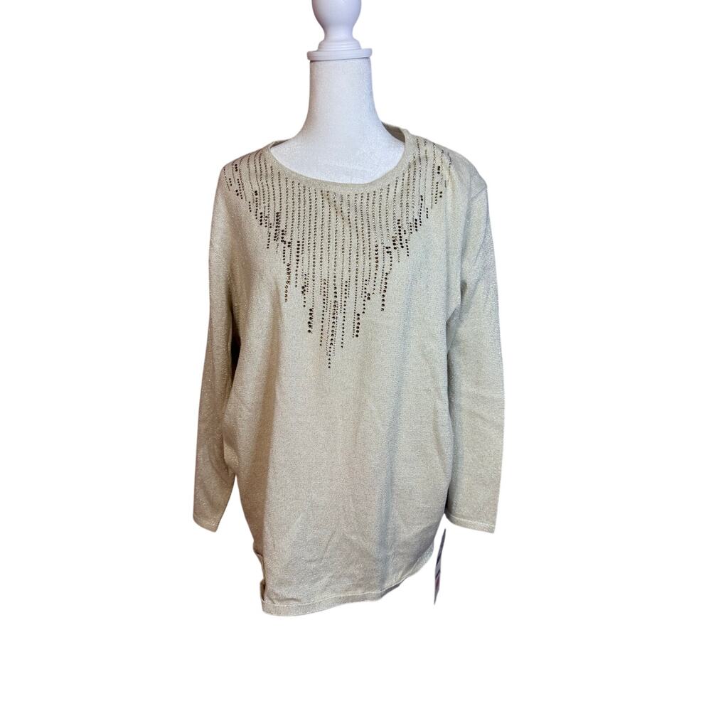 Alfred Dunner cream-colored metallic glitter sweater stud embellishments size 1X
